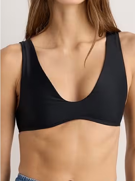 Quince Nwt Italian Plunge Bikini Top Black Medium Swim Suit Separate